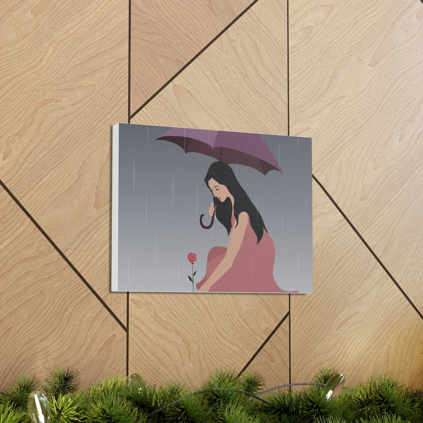 Woman with Umbrella Cartoon Art Walking in the Rain Graphic Aesthetic Classic Art Canvas Gallery Wraps Ichaku [Perfect Gifts Selection]