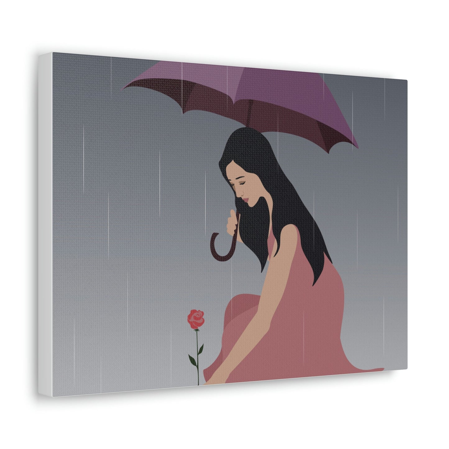 Woman with Umbrella Cartoon Art Walking in the Rain Graphic Aesthetic Classic Art Canvas Gallery Wraps Ichaku [Perfect Gifts Selection]