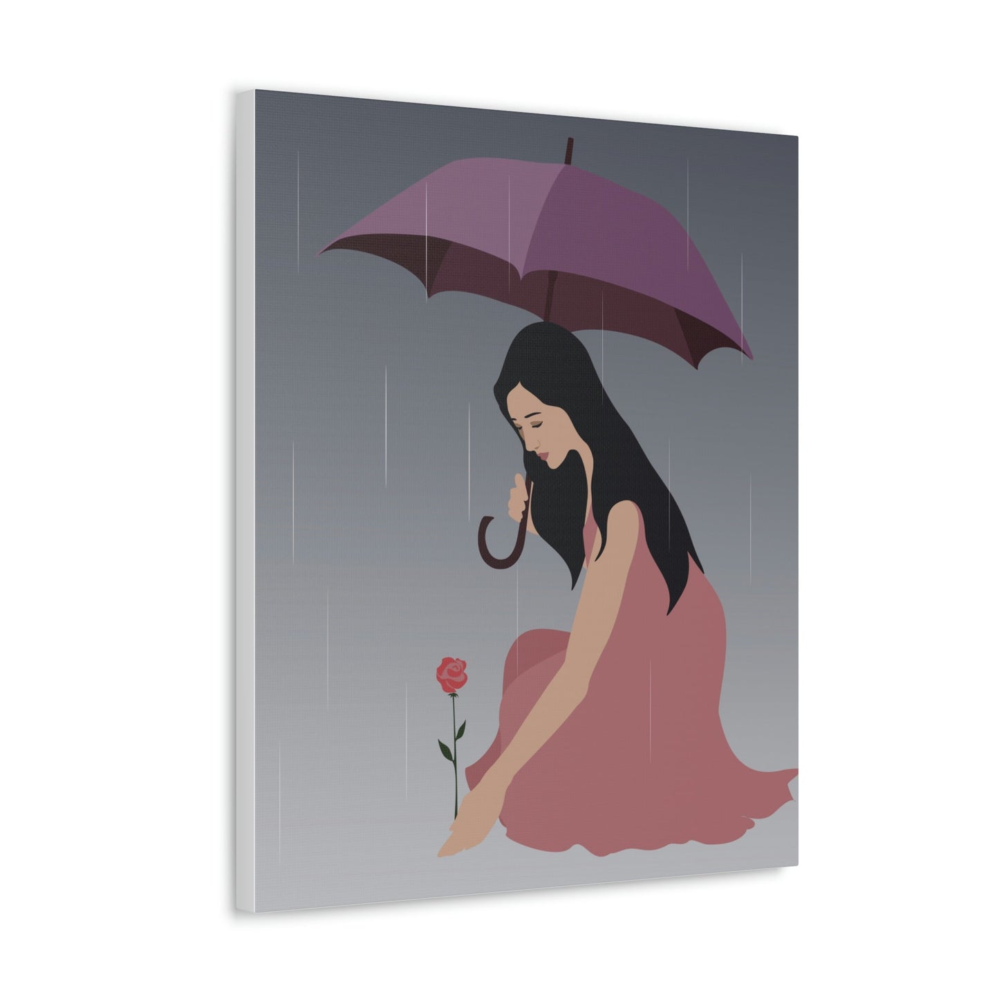 Woman with Umbrella Cartoon Art Walking in the Rain Graphic Aesthetic Classic Art Canvas Gallery Wraps Ichaku [Perfect Gifts Selection]