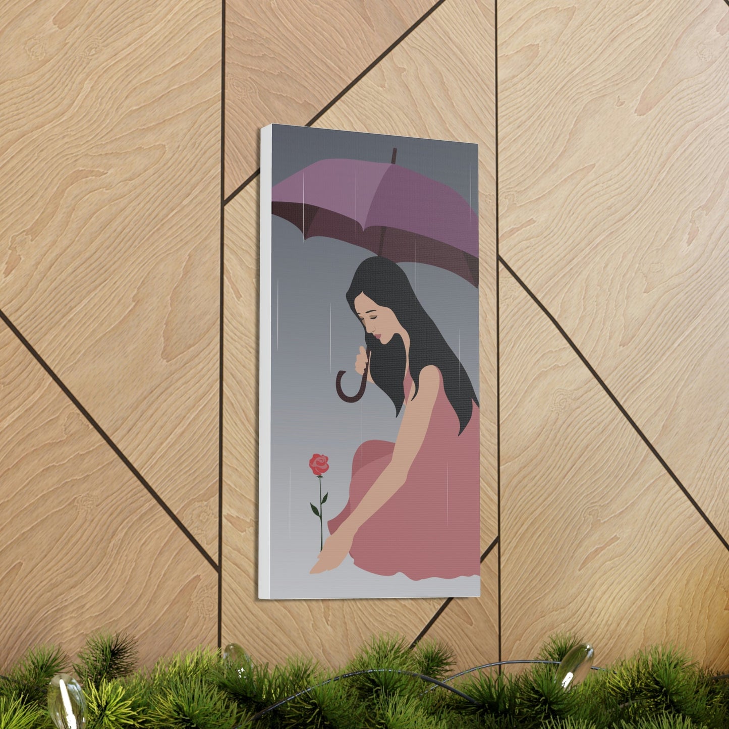 Woman with Umbrella Cartoon Art Walking in the Rain Graphic Aesthetic Classic Art Canvas Gallery Wraps Ichaku [Perfect Gifts Selection]