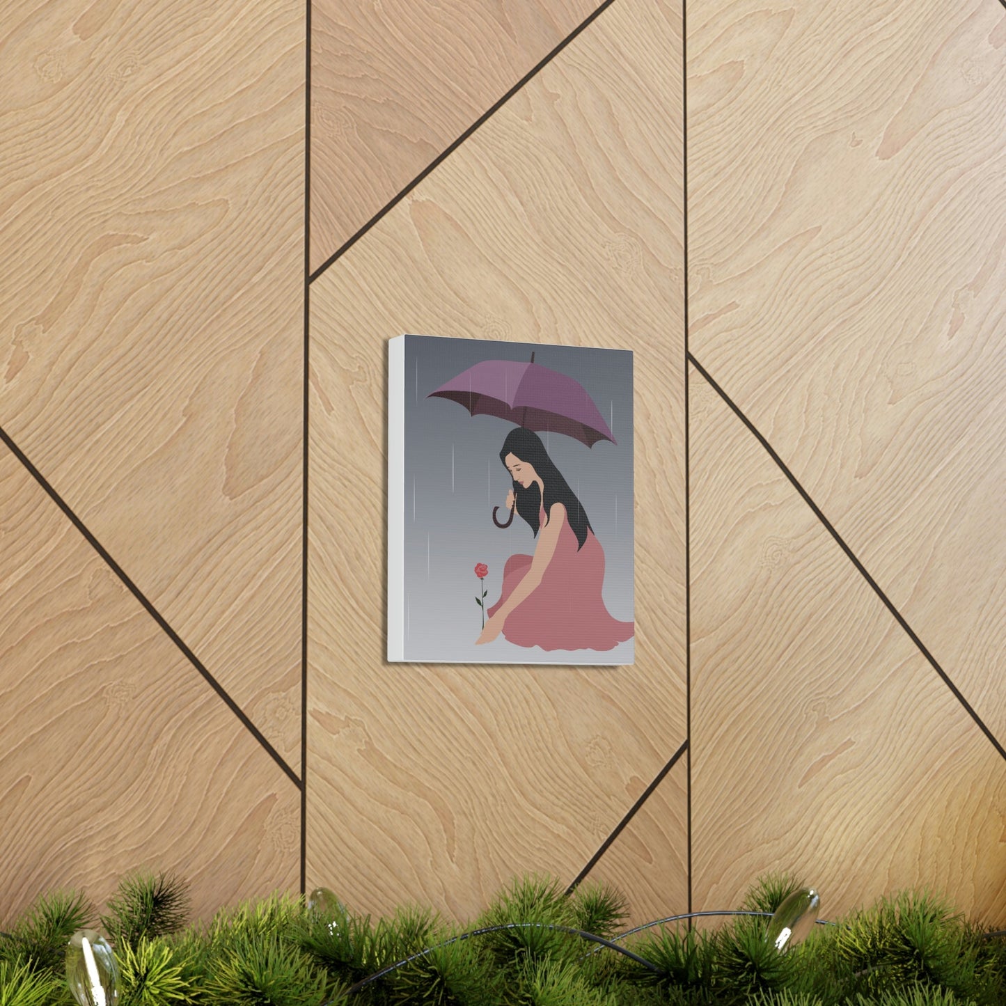 Woman with Umbrella Cartoon Art Walking in the Rain Graphic Aesthetic Classic Art Canvas Gallery Wraps Ichaku [Perfect Gifts Selection]