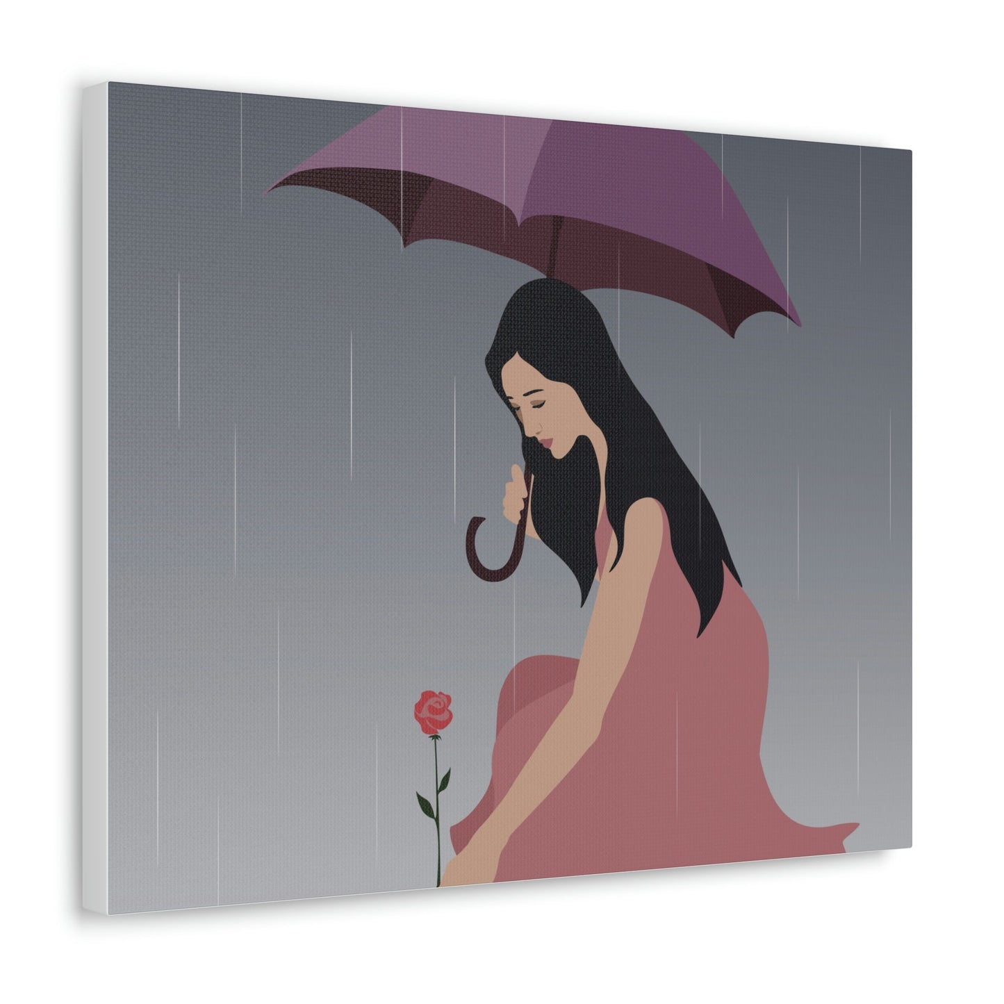 Woman with Umbrella Cartoon Art Walking in the Rain Graphic Aesthetic Classic Art Canvas Gallery Wraps Ichaku [Perfect Gifts Selection]