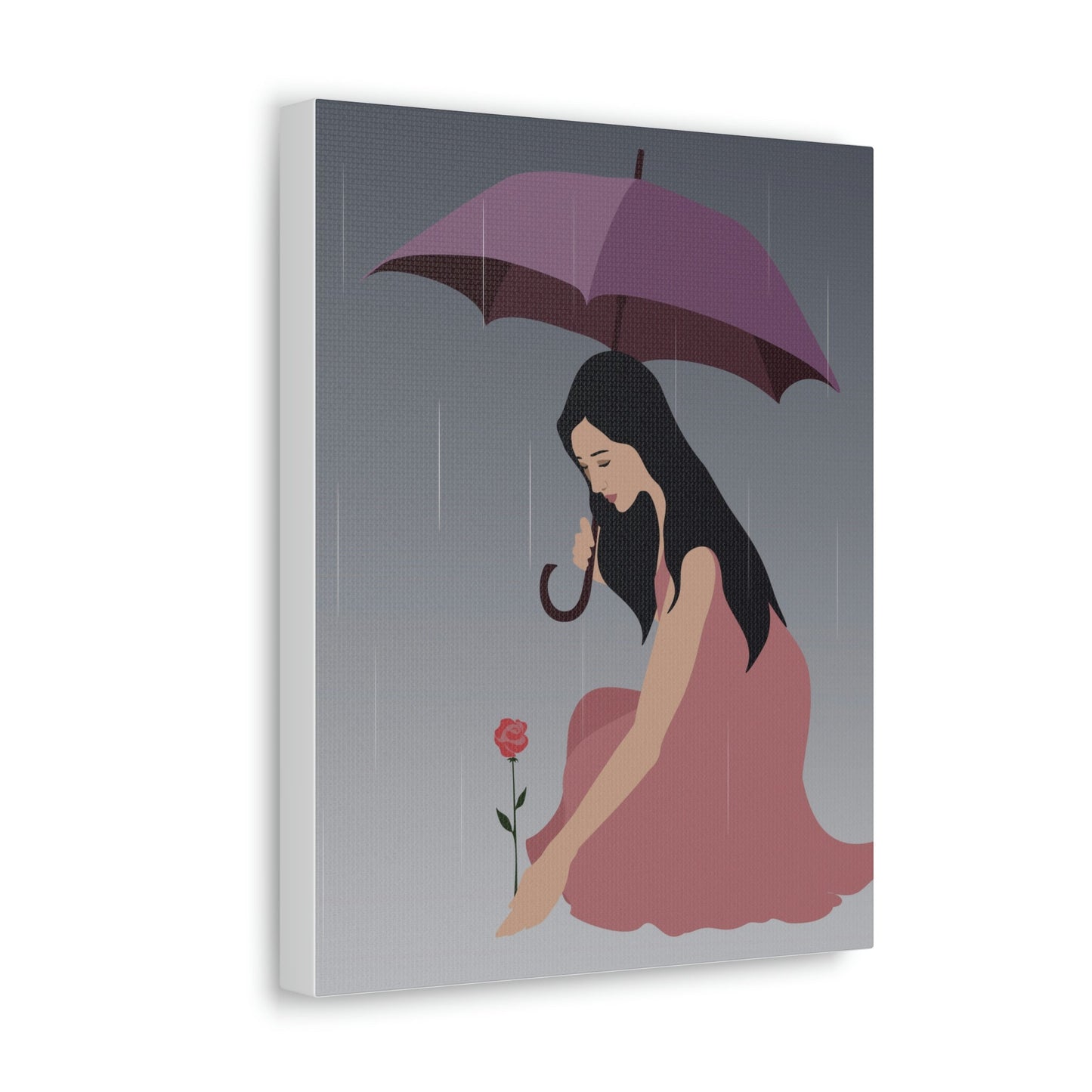 Woman with Umbrella Cartoon Art Walking in the Rain Graphic Aesthetic Classic Art Canvas Gallery Wraps Ichaku [Perfect Gifts Selection]