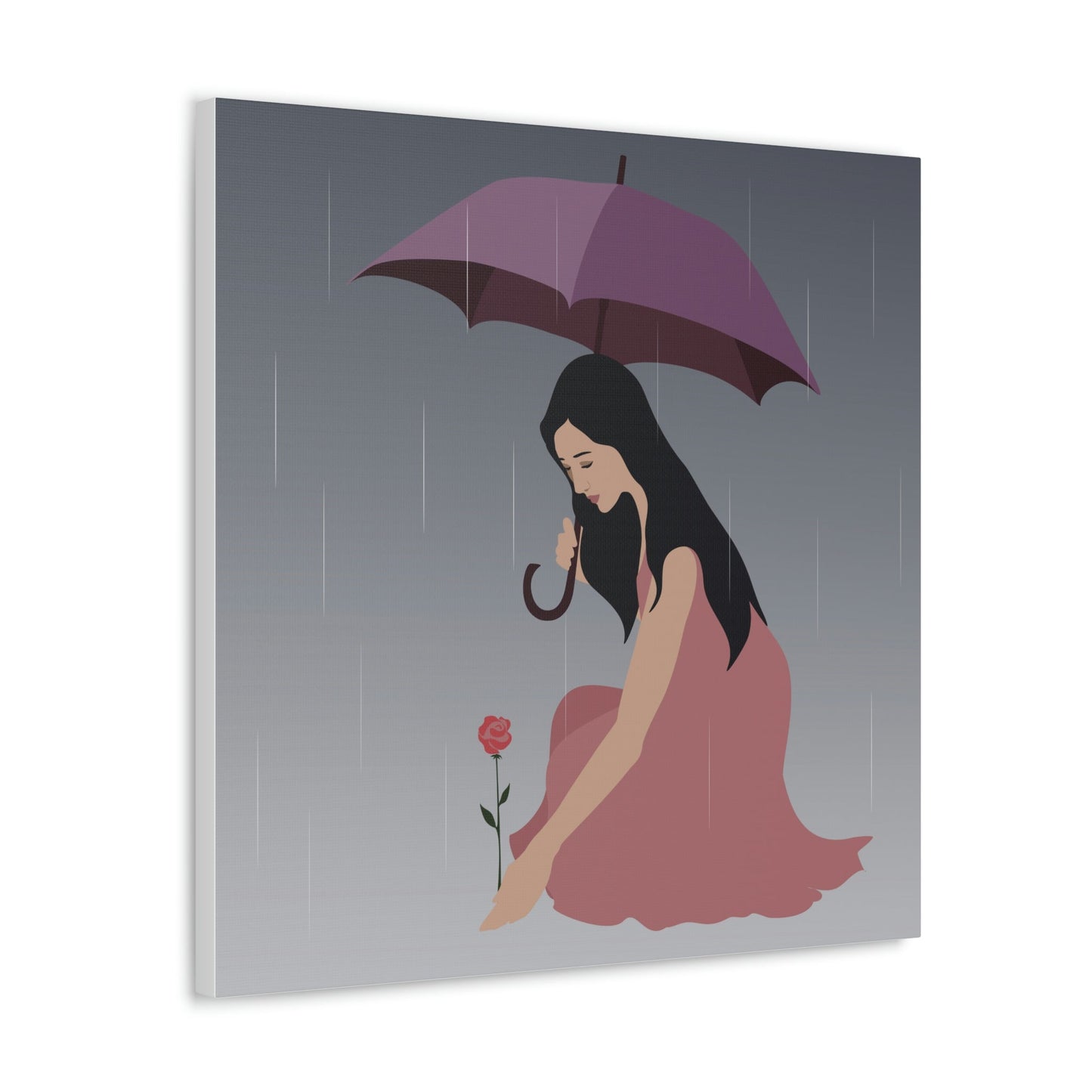 Woman with Umbrella Cartoon Art Walking in the Rain Graphic Aesthetic Classic Art Canvas Gallery Wraps Ichaku [Perfect Gifts Selection]