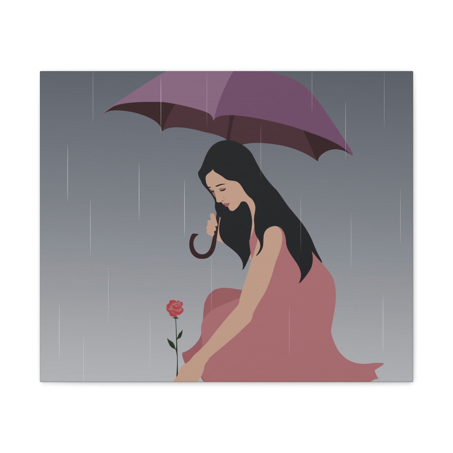 Woman with Umbrella Cartoon Art Walking in the Rain Graphic Aesthetic Classic Art Canvas Gallery Wraps Ichaku [Perfect Gifts Selection]