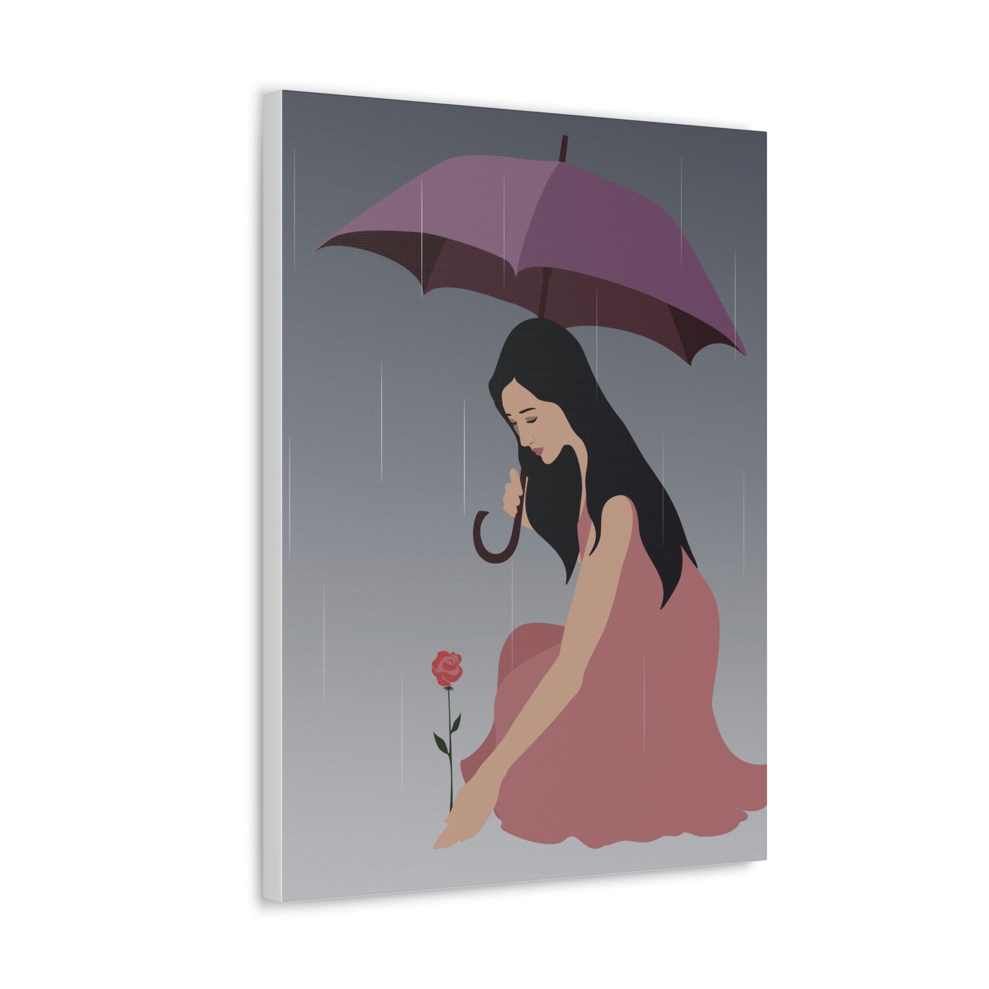 Woman with Umbrella Cartoon Art Walking in the Rain Graphic Aesthetic Classic Art Canvas Gallery Wraps Ichaku [Perfect Gifts Selection]