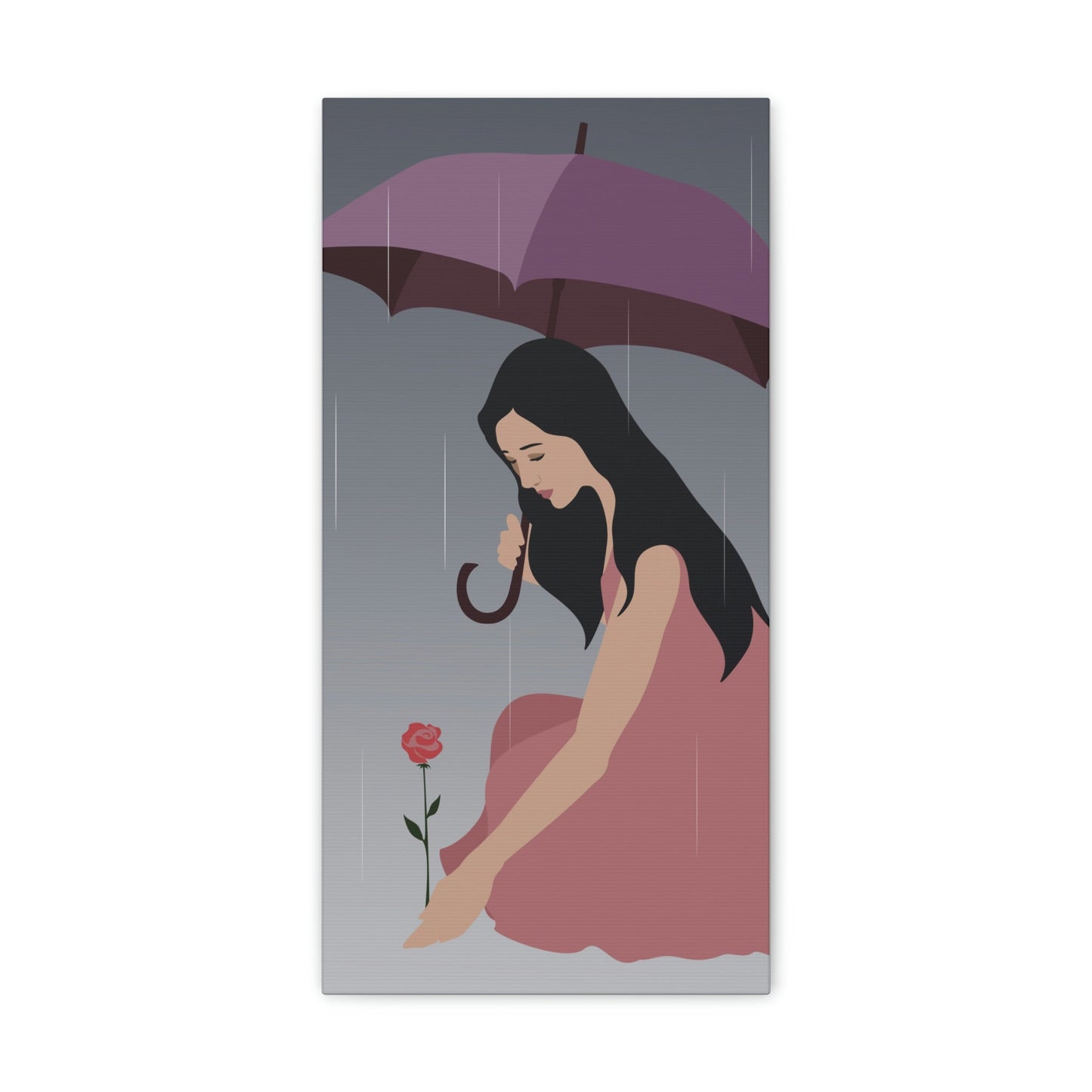 Woman with Umbrella Cartoon Art Walking in the Rain Graphic Aesthetic Classic Art Canvas Gallery Wraps Ichaku [Perfect Gifts Selection]