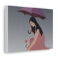 Woman with Umbrella Cartoon Art Walking in the Rain Graphic Aesthetic Classic Art Canvas Gallery Wraps Ichaku [Perfect Gifts Selection]