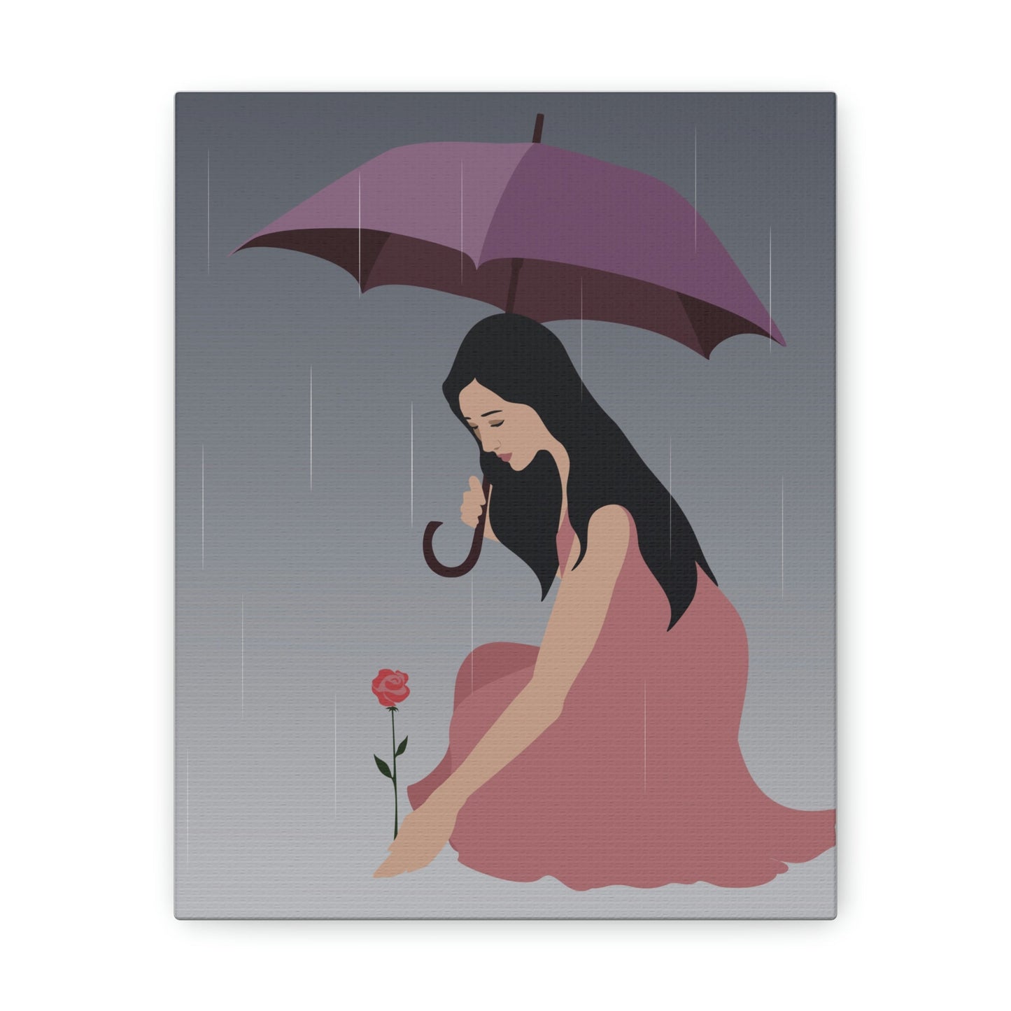 Woman with Umbrella Cartoon Art Walking in the Rain Graphic Aesthetic Classic Art Canvas Gallery Wraps Ichaku [Perfect Gifts Selection]