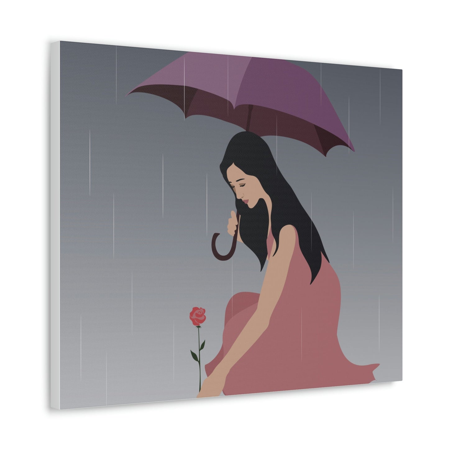 Woman with Umbrella Cartoon Art Walking in the Rain Graphic Aesthetic Classic Art Canvas Gallery Wraps Ichaku [Perfect Gifts Selection]