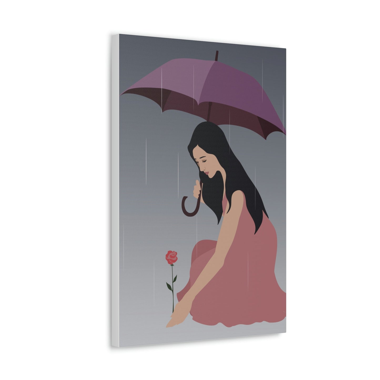 Woman with Umbrella Cartoon Art Walking in the Rain Graphic Aesthetic Classic Art Canvas Gallery Wraps Ichaku [Perfect Gifts Selection]