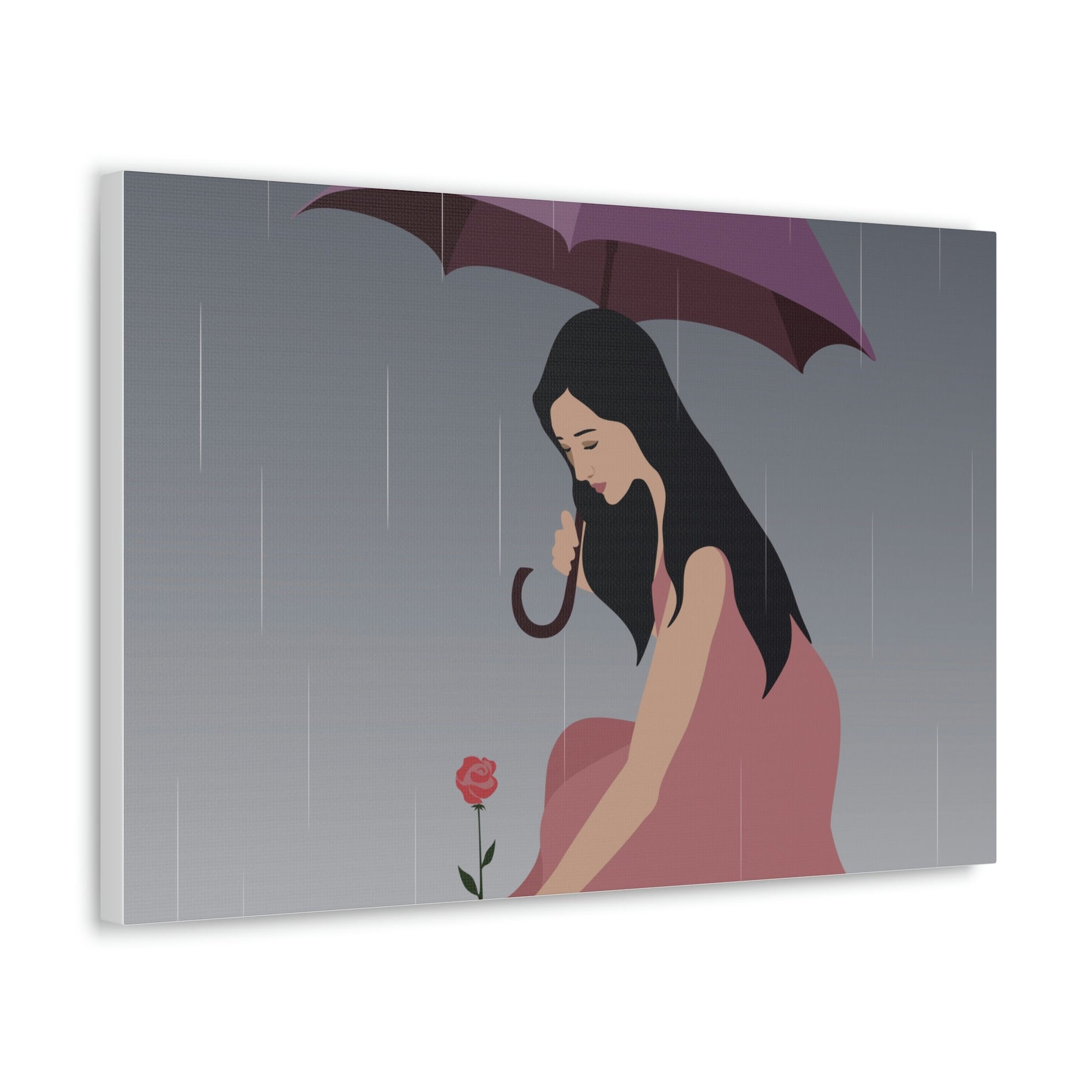 Woman with Umbrella Cartoon Art Walking in the Rain Graphic Aesthetic Classic Art Canvas Gallery Wraps Ichaku [Perfect Gifts Selection]