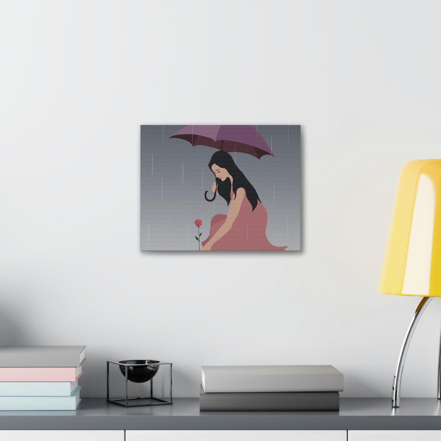 Woman with Umbrella Cartoon Art Walking in the Rain Graphic Aesthetic Classic Art Canvas Gallery Wraps Ichaku [Perfect Gifts Selection]