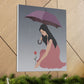 Woman with Umbrella Cartoon Art Walking in the Rain Graphic Aesthetic Classic Art Canvas Gallery Wraps Ichaku [Perfect Gifts Selection]