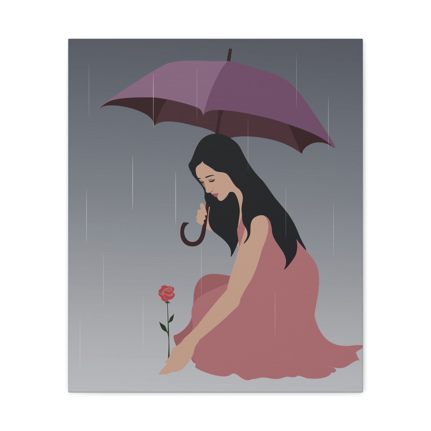 Woman with Umbrella Cartoon Art Walking in the Rain Graphic Aesthetic Classic Art Canvas Gallery Wraps Ichaku [Perfect Gifts Selection]