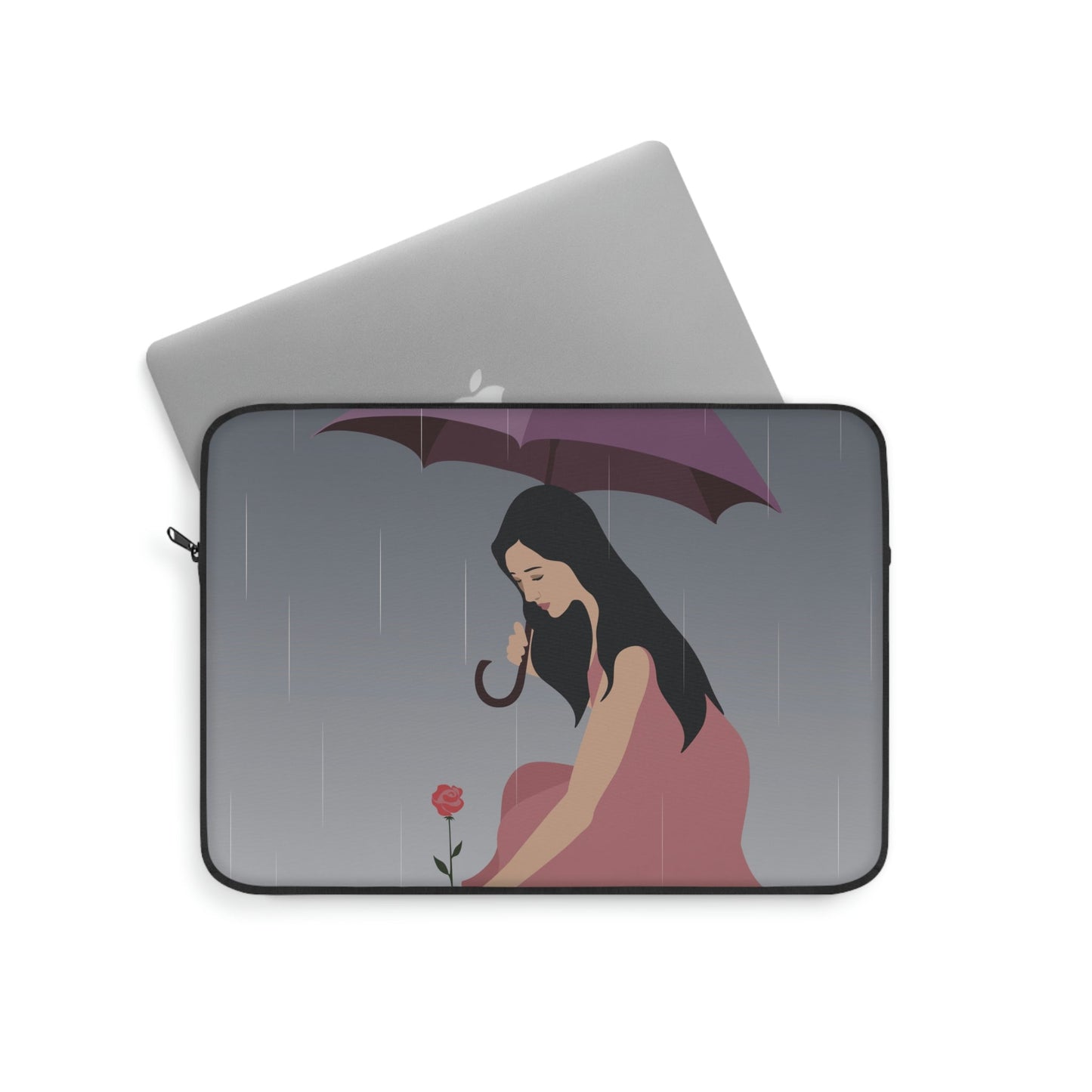 Woman with Umbrella Cartoon Art Walking in the Rain Graphic Laptop Sleeve Ichaku [Perfect Gifts Selection]