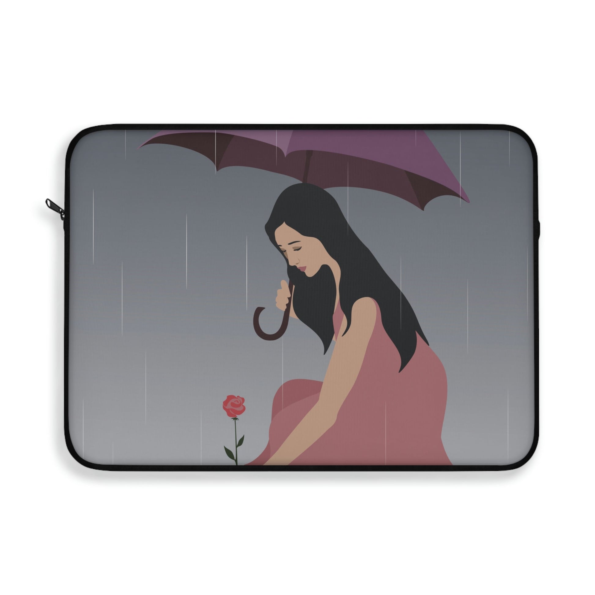 Woman with Umbrella Cartoon Art Walking in the Rain Graphic Laptop Sleeve Ichaku [Perfect Gifts Selection]