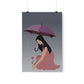 Woman with Umbrella Cartoon Art Walking in the Rain Graphic Premium Matte Vertical Posters Ichaku [Perfect Gifts Selection]