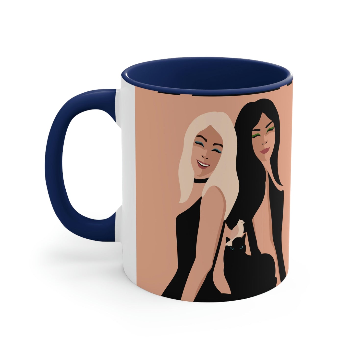 Women With Black Cat and Bird Accent Coffee Mug 11oz Ichaku [Perfect Gifts Selection]