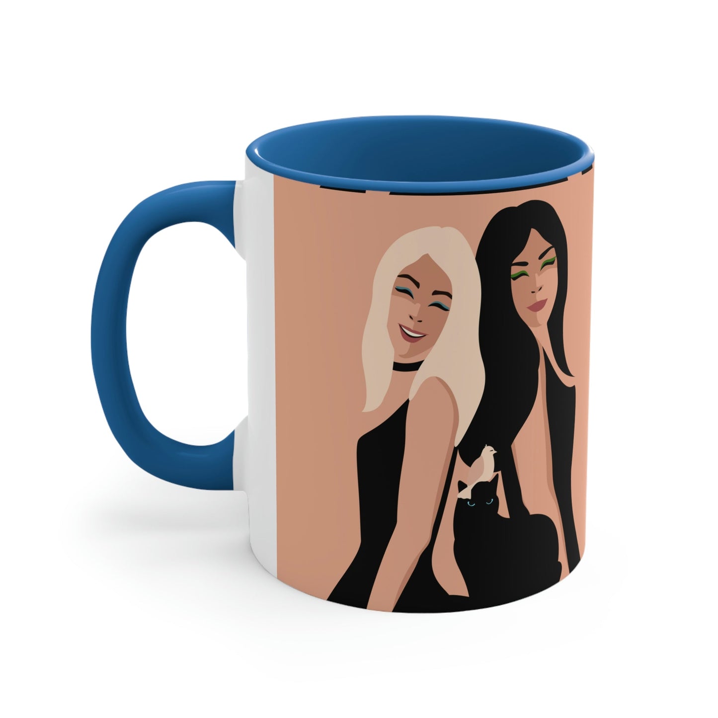 Women With Black Cat and Bird Accent Coffee Mug 11oz Ichaku [Perfect Gifts Selection]