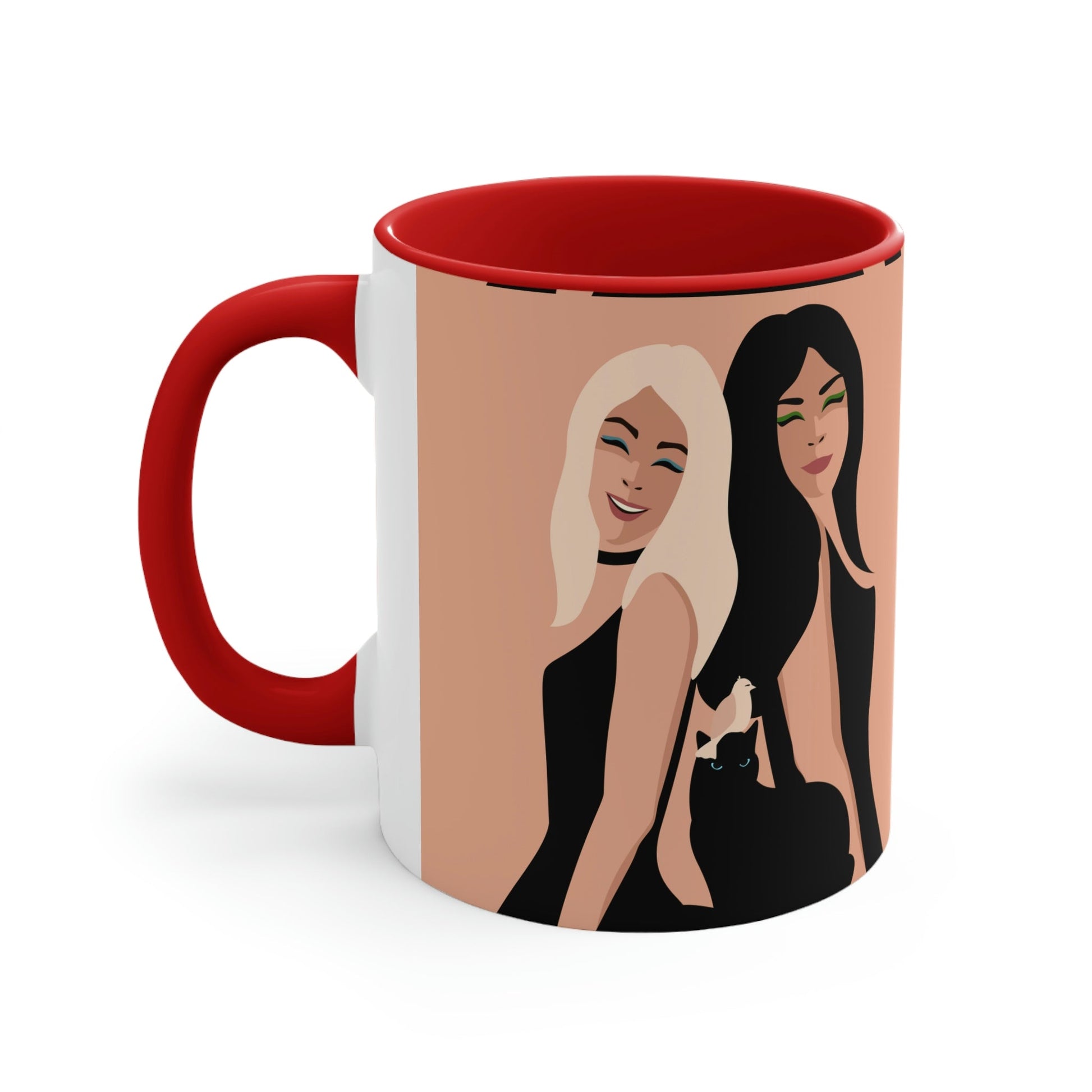 Women With Black Cat and Bird Accent Coffee Mug 11oz Ichaku [Perfect Gifts Selection]