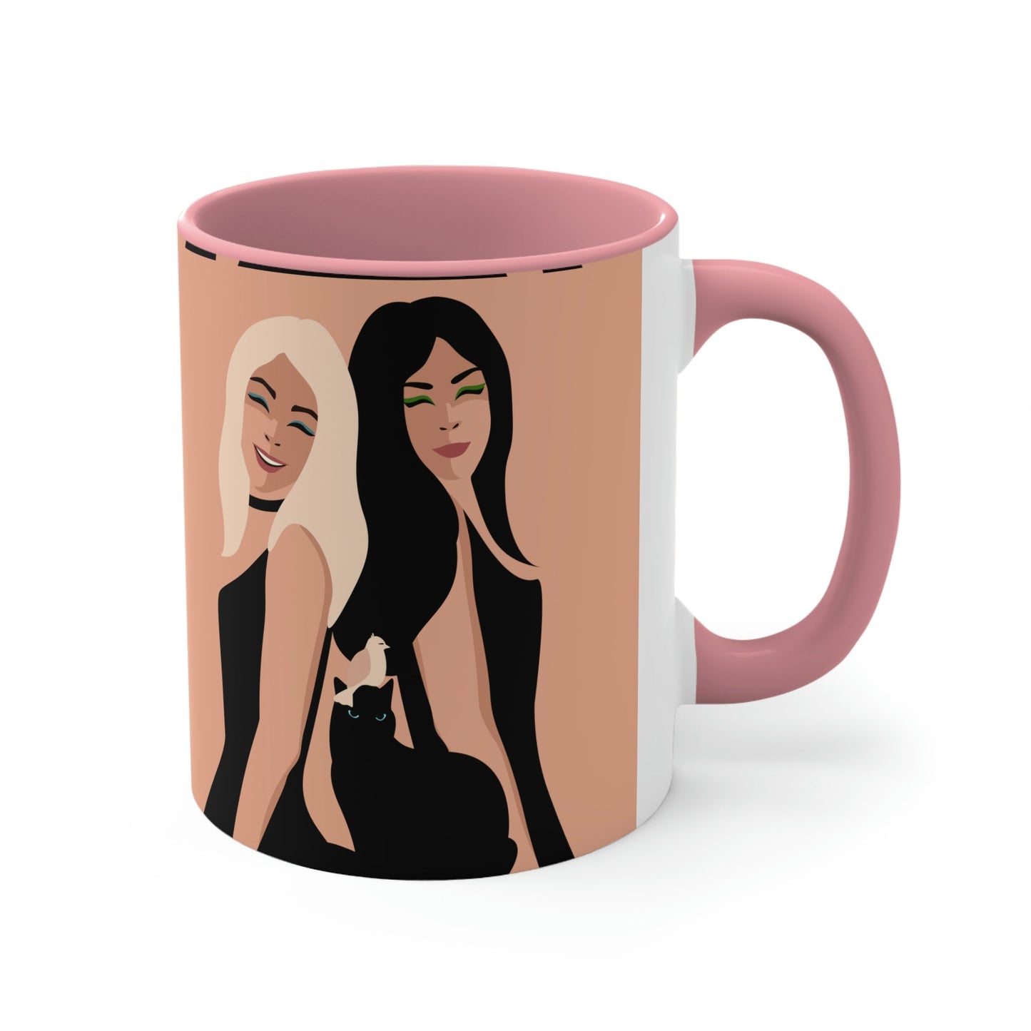 Women With Black Cat and Bird Accent Coffee Mug 11oz Ichaku [Perfect Gifts Selection]