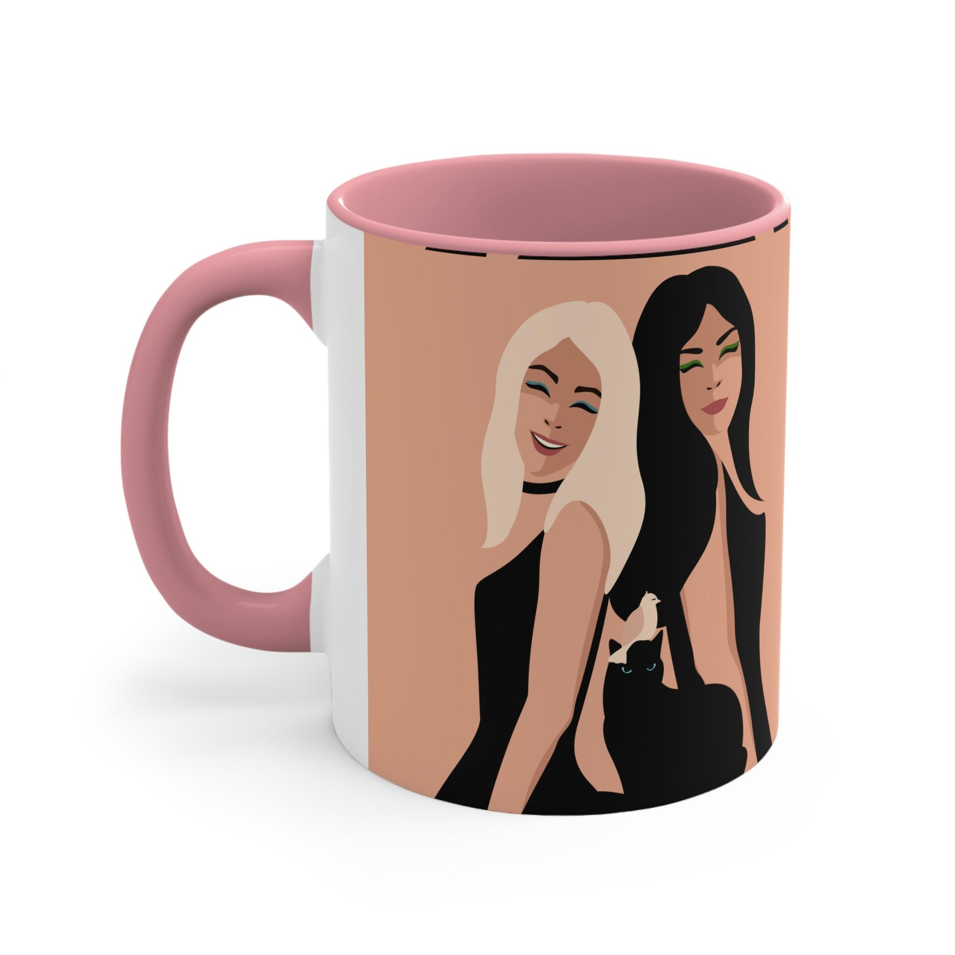 Women With Black Cat and Bird Accent Coffee Mug 11oz Ichaku [Perfect Gifts Selection]