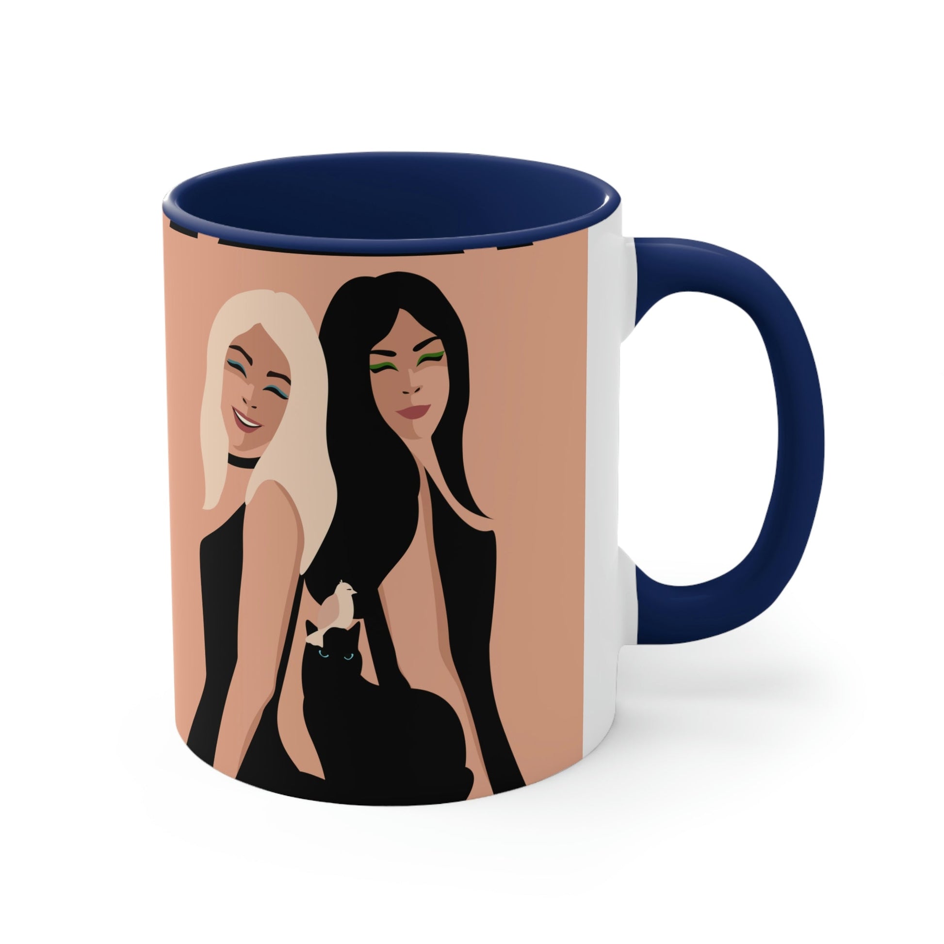 Women With Black Cat and Bird Accent Coffee Mug 11oz Ichaku [Perfect Gifts Selection]