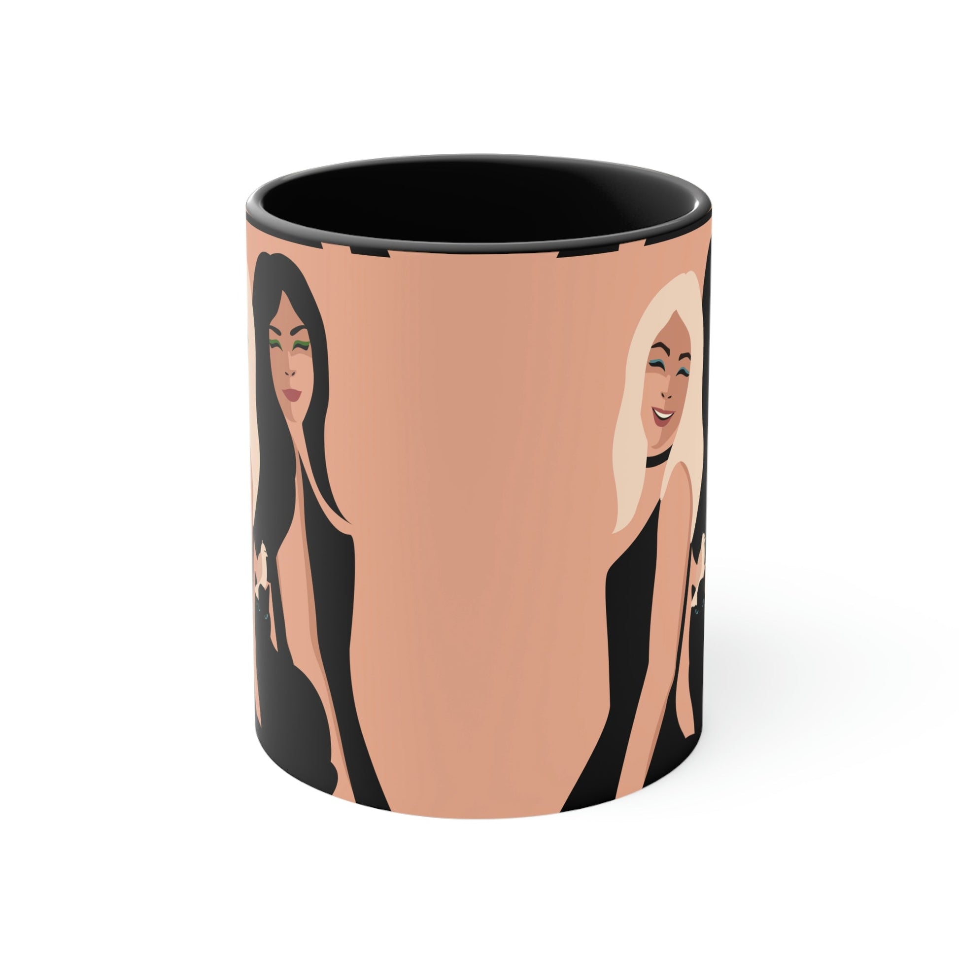 Women With Black Cat and Bird Accent Coffee Mug 11oz Ichaku [Perfect Gifts Selection]