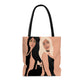 Women With Black Cat and Bird Art AOP Tote Bag Ichaku [Perfect Gifts Selection]