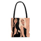 Women With Black Cat and Bird Art AOP Tote Bag Ichaku [Perfect Gifts Selection]