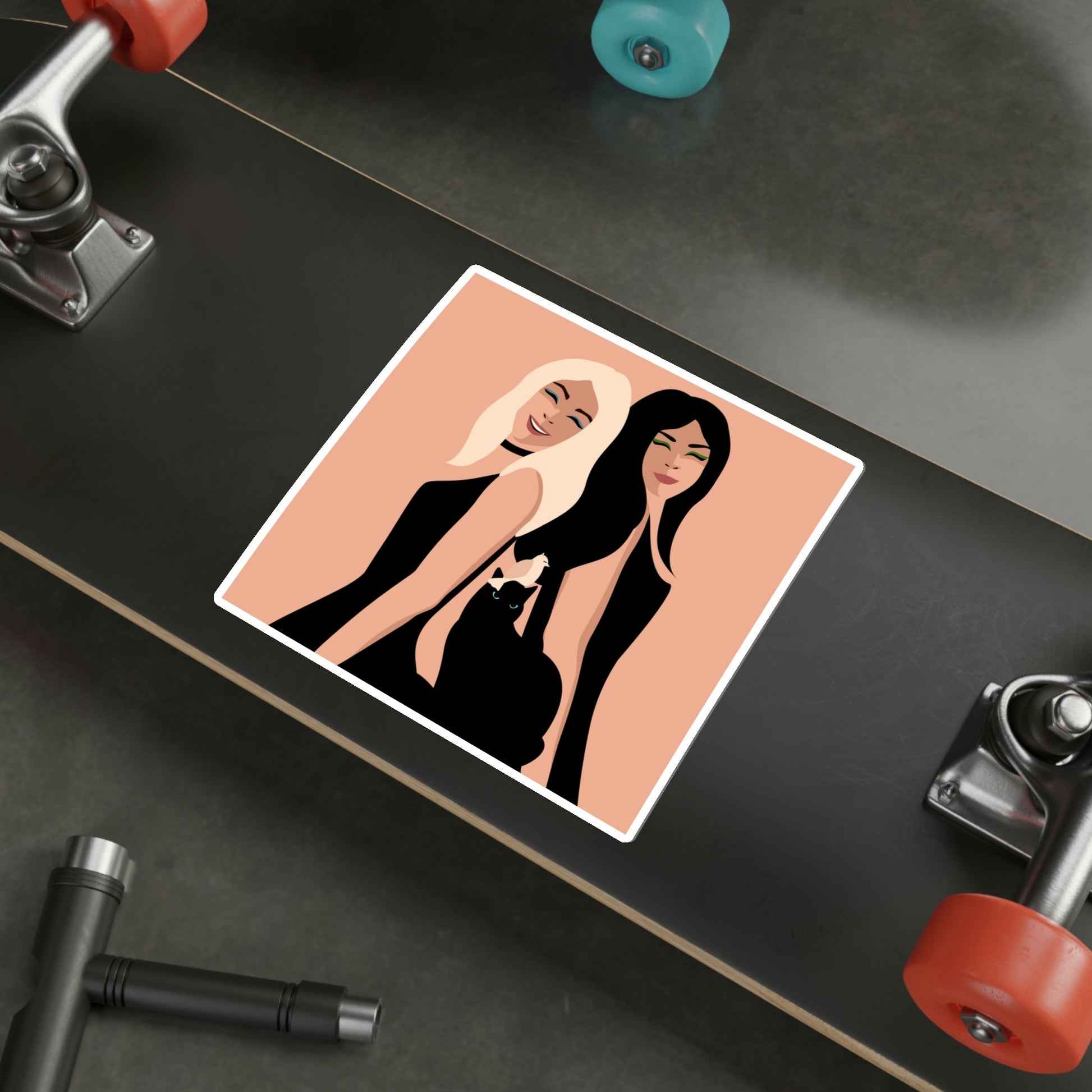 Women With Black Cat and Bird Art Die-Cut Sticker Ichaku [Perfect Gifts Selection]