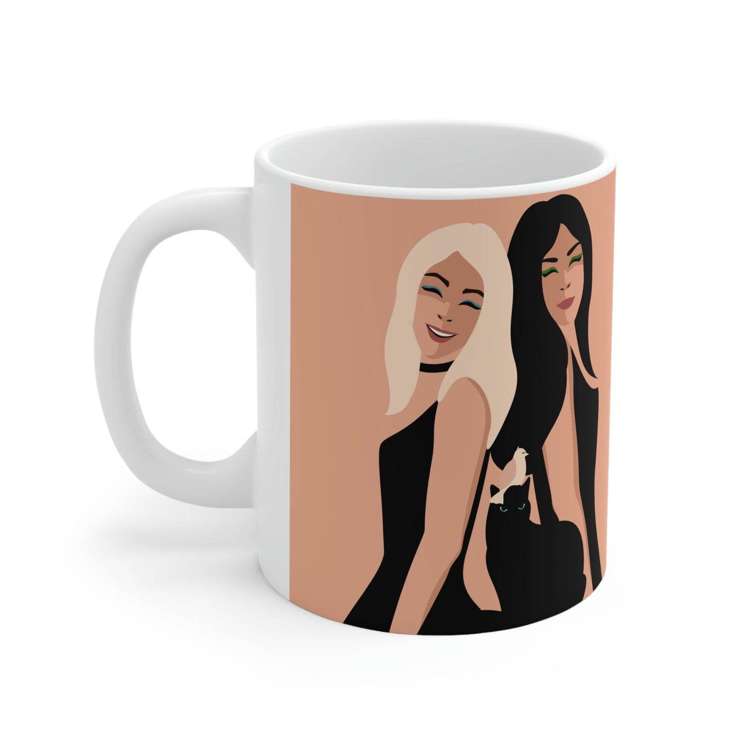 Women With Black Cat and Bird Ceramic Mug 11oz Ichaku [Perfect Gifts Selection]