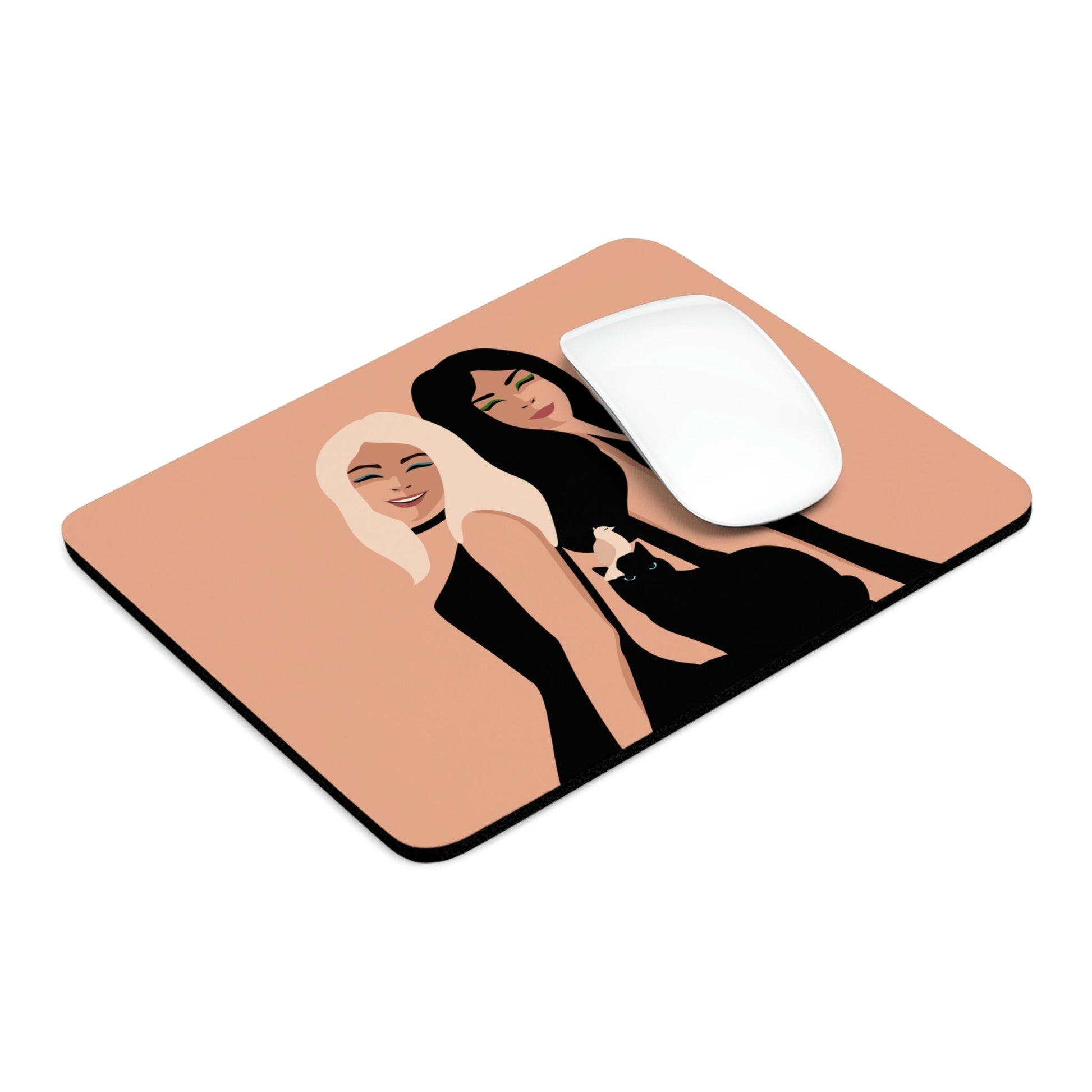 Women With Black Cat and Bird Ergonomic Non-slip Creative Design Mouse Pad Ichaku [Perfect Gifts Selection]