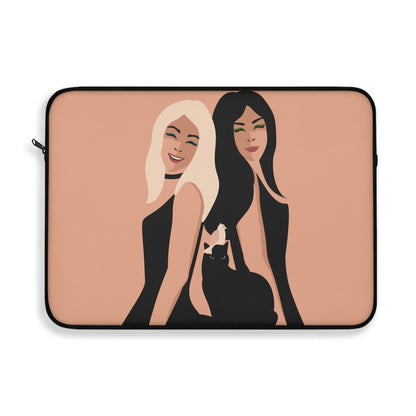 Women With Black Cat and Bird Laptop Sleeve Ichaku [Perfect Gifts Selection]