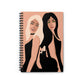 Women With Black Cat and Bird Spiral Notebook Ruled Line Ichaku [Perfect Gifts Selection]