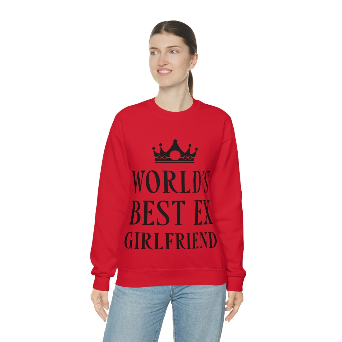 Worlds Best Ex Girlfriend Anti Valentine Day Black Text Unisex Heavy Blend™ Crewneck Sweatshirt Ichaku [Perfect Gifts Selection]