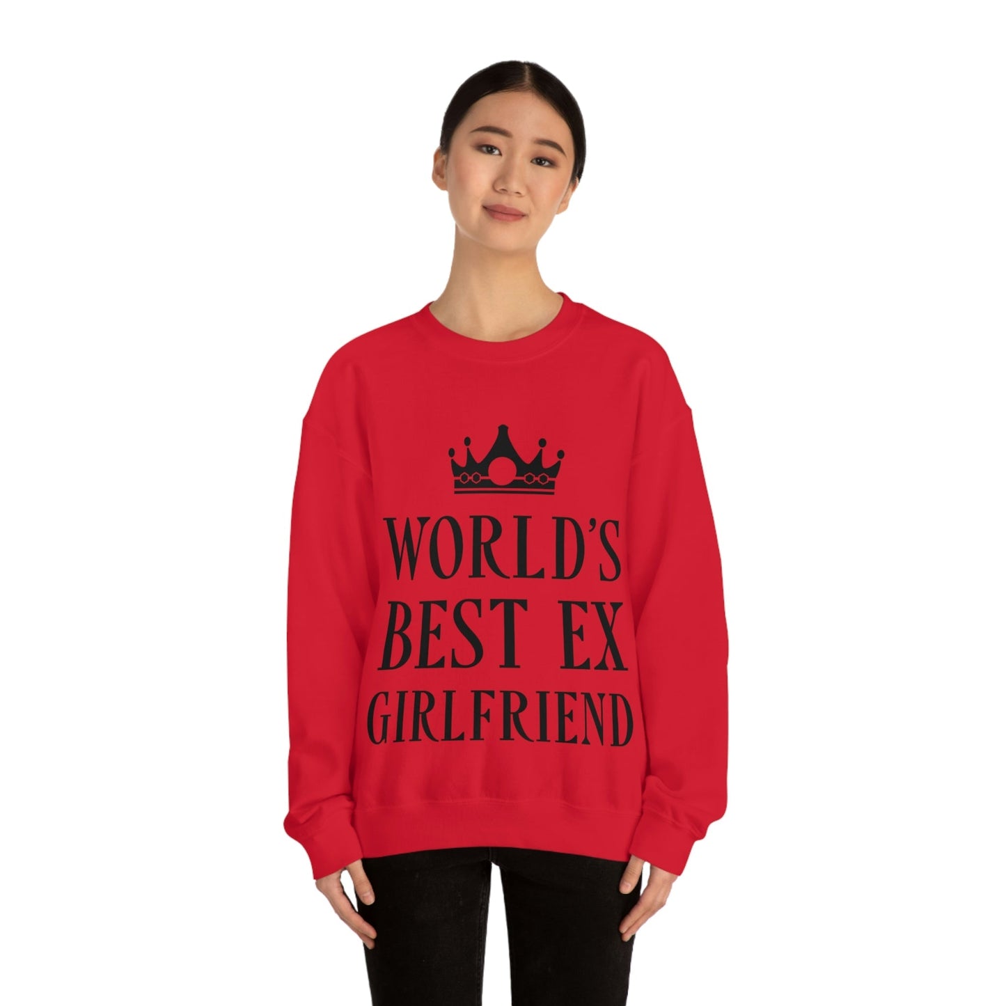 Worlds Best Ex Girlfriend Anti Valentine Day Black Text Unisex Heavy Blend™ Crewneck Sweatshirt Ichaku [Perfect Gifts Selection]