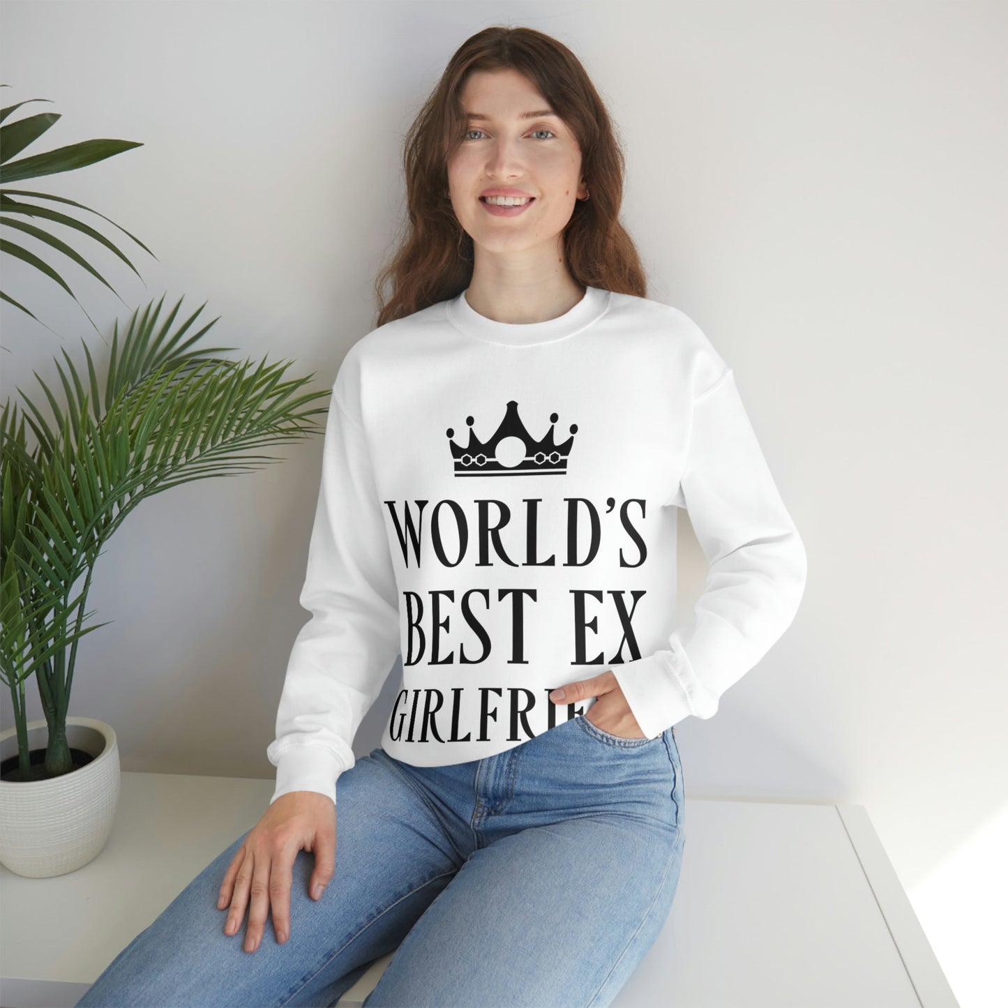 Worlds Best Ex Girlfriend Anti Valentine Day Black Text Unisex Heavy Blend™ Crewneck Sweatshirt Ichaku [Perfect Gifts Selection]