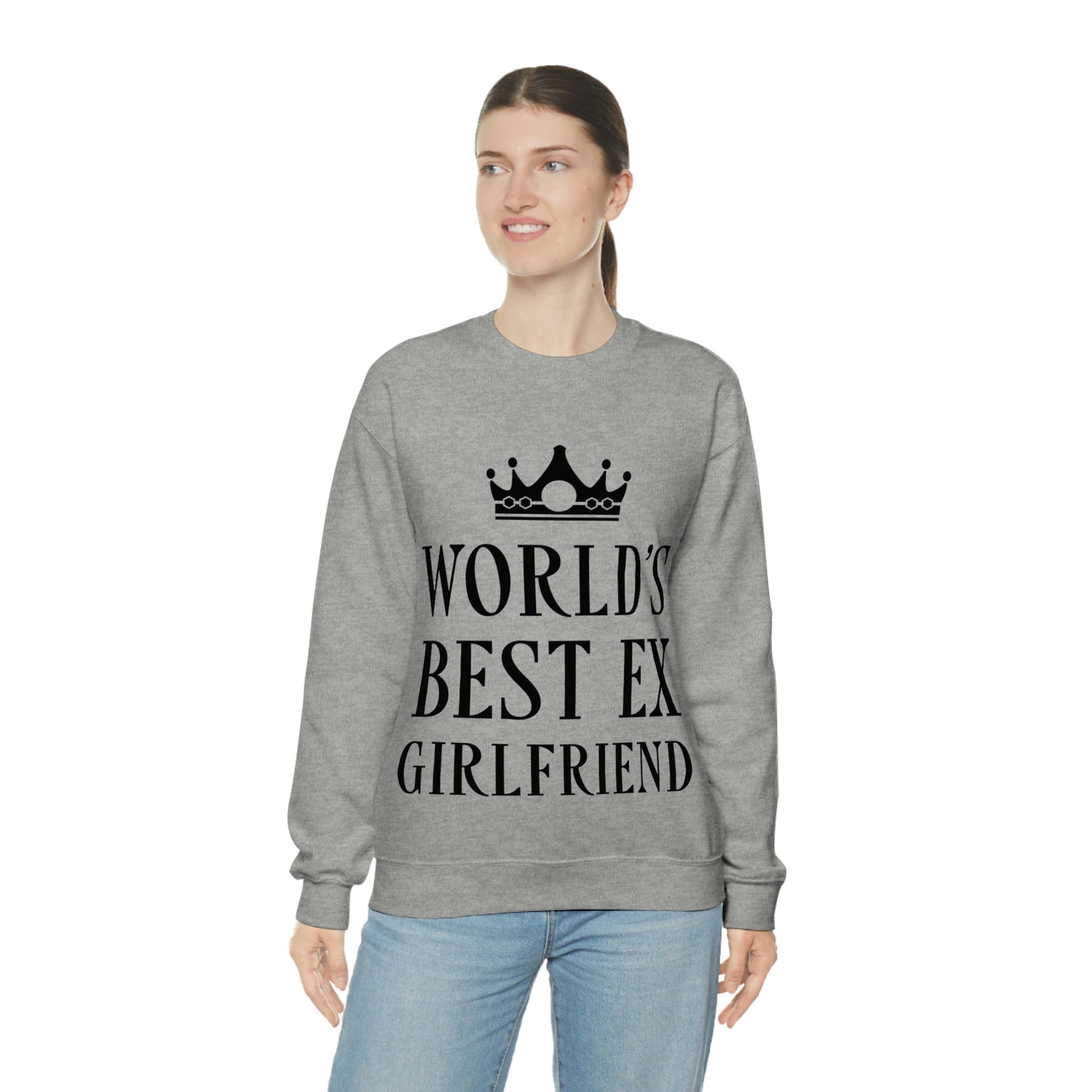 Worlds Best Ex Girlfriend Anti Valentine Day Black Text Unisex Heavy Blend™ Crewneck Sweatshirt Ichaku [Perfect Gifts Selection]