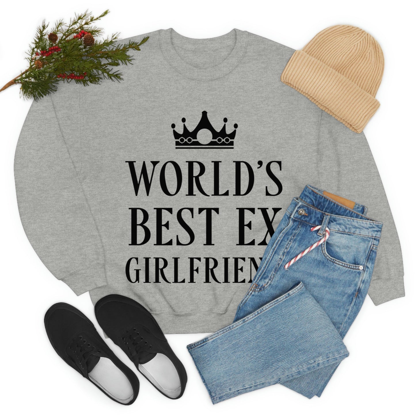 Worlds Best Ex Girlfriend Anti Valentine Day Black Text Unisex Heavy Blend™ Crewneck Sweatshirt Ichaku [Perfect Gifts Selection]