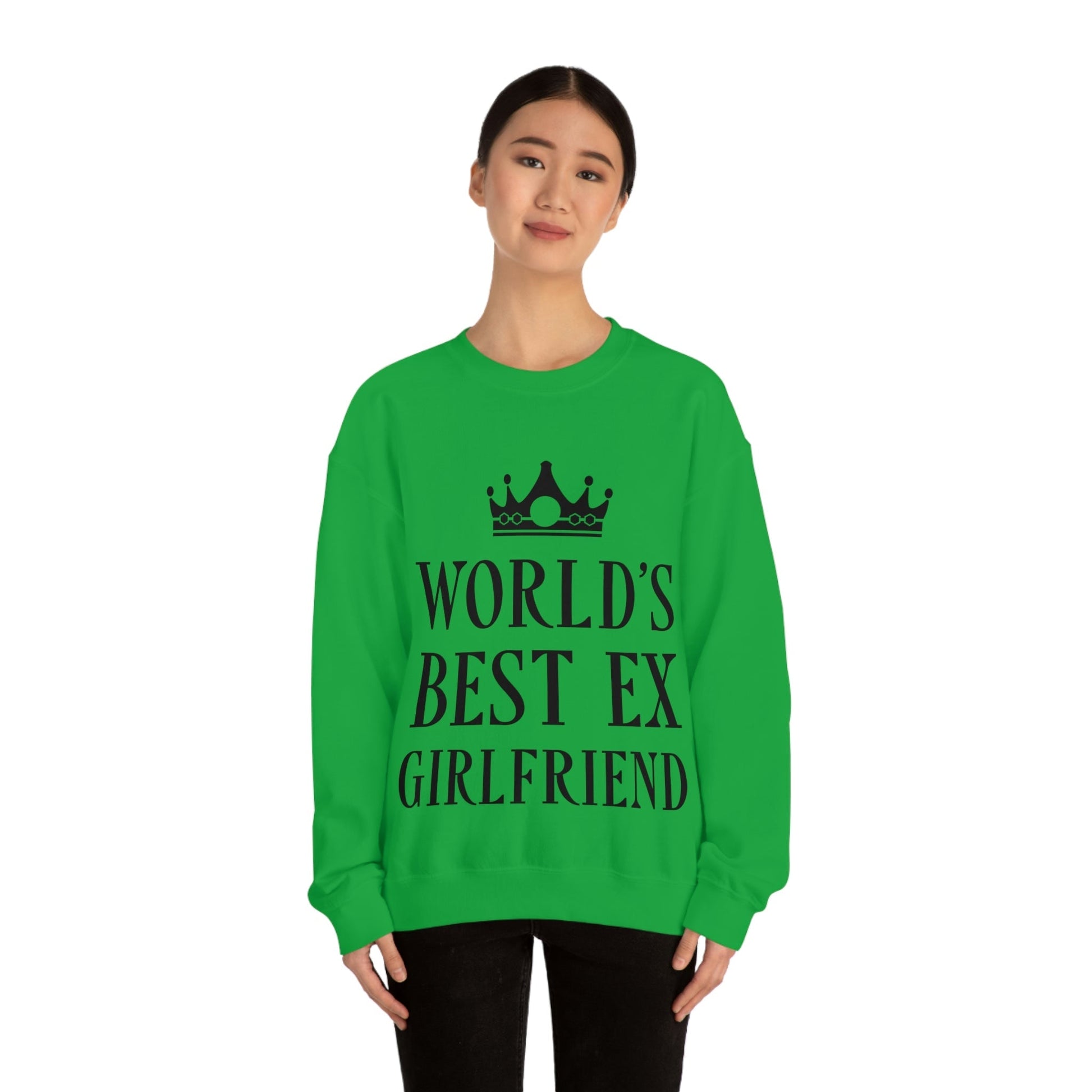 Worlds Best Ex Girlfriend Anti Valentine Day Black Text Unisex Heavy Blend™ Crewneck Sweatshirt Ichaku [Perfect Gifts Selection]