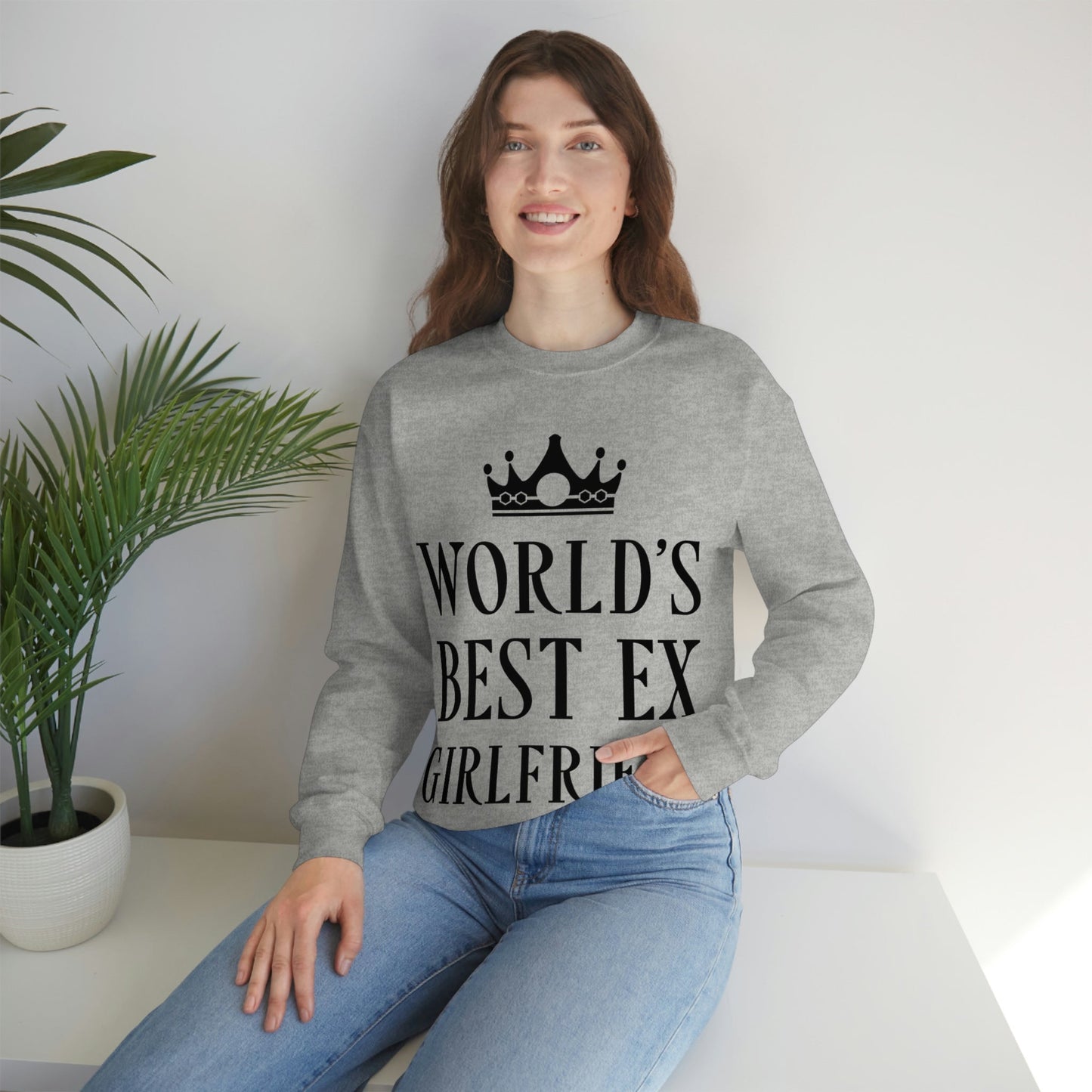 Worlds Best Ex Girlfriend Anti Valentine Day Black Text Unisex Heavy Blend™ Crewneck Sweatshirt Ichaku [Perfect Gifts Selection]