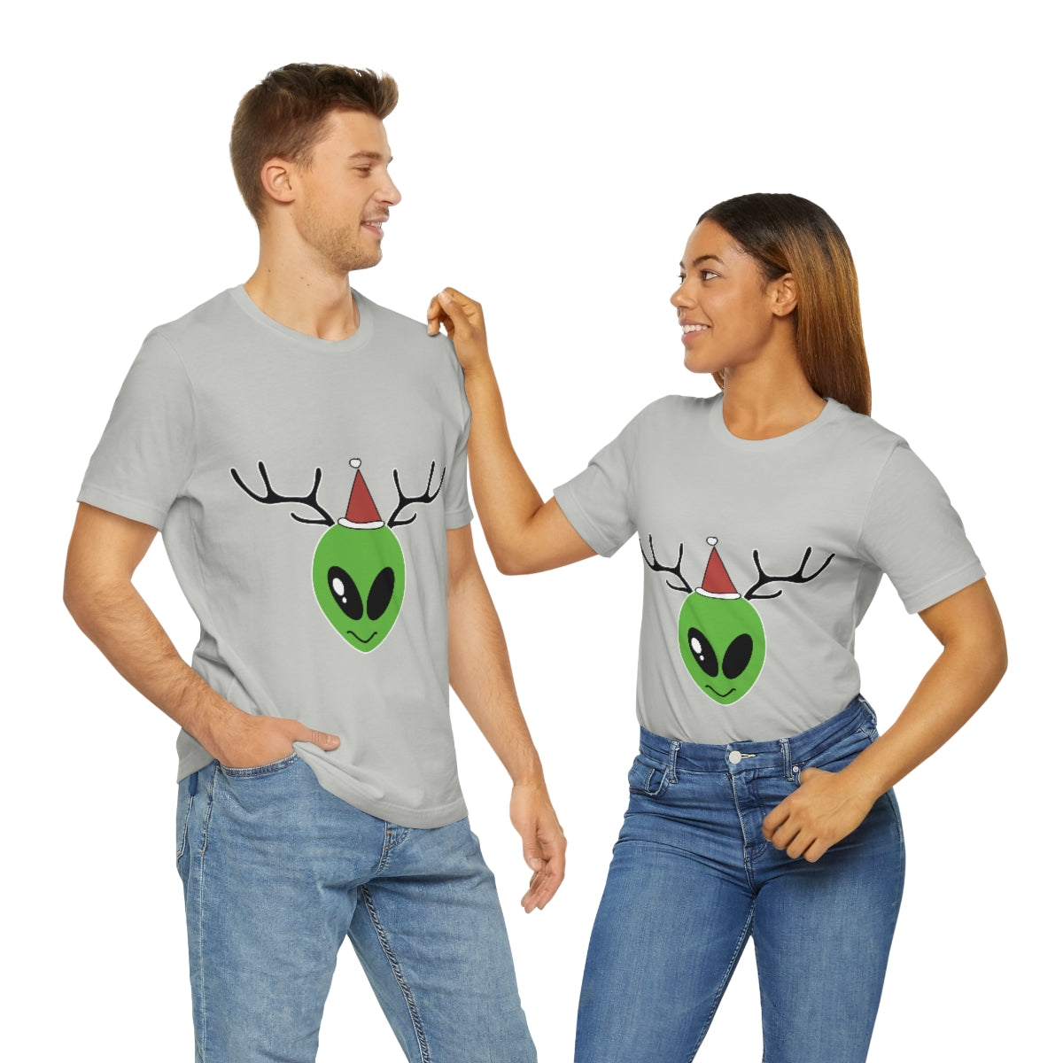 Xmas Aliens Deer Santa Claus UFOS Unisex Jersey Short Sleeve T-Shirt Ichaku [Perfect Gifts Selection]