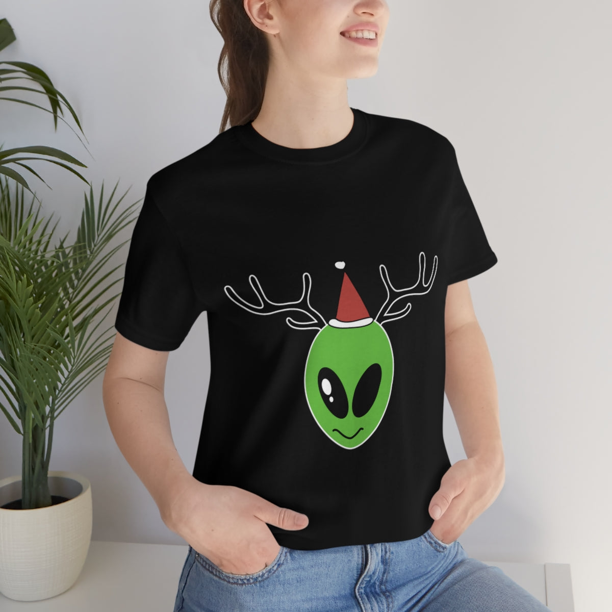 Xmas Aliens Deer Santa Claus UFOS Unisex Jersey Short Sleeve T-Shirt Ichaku [Perfect Gifts Selection]