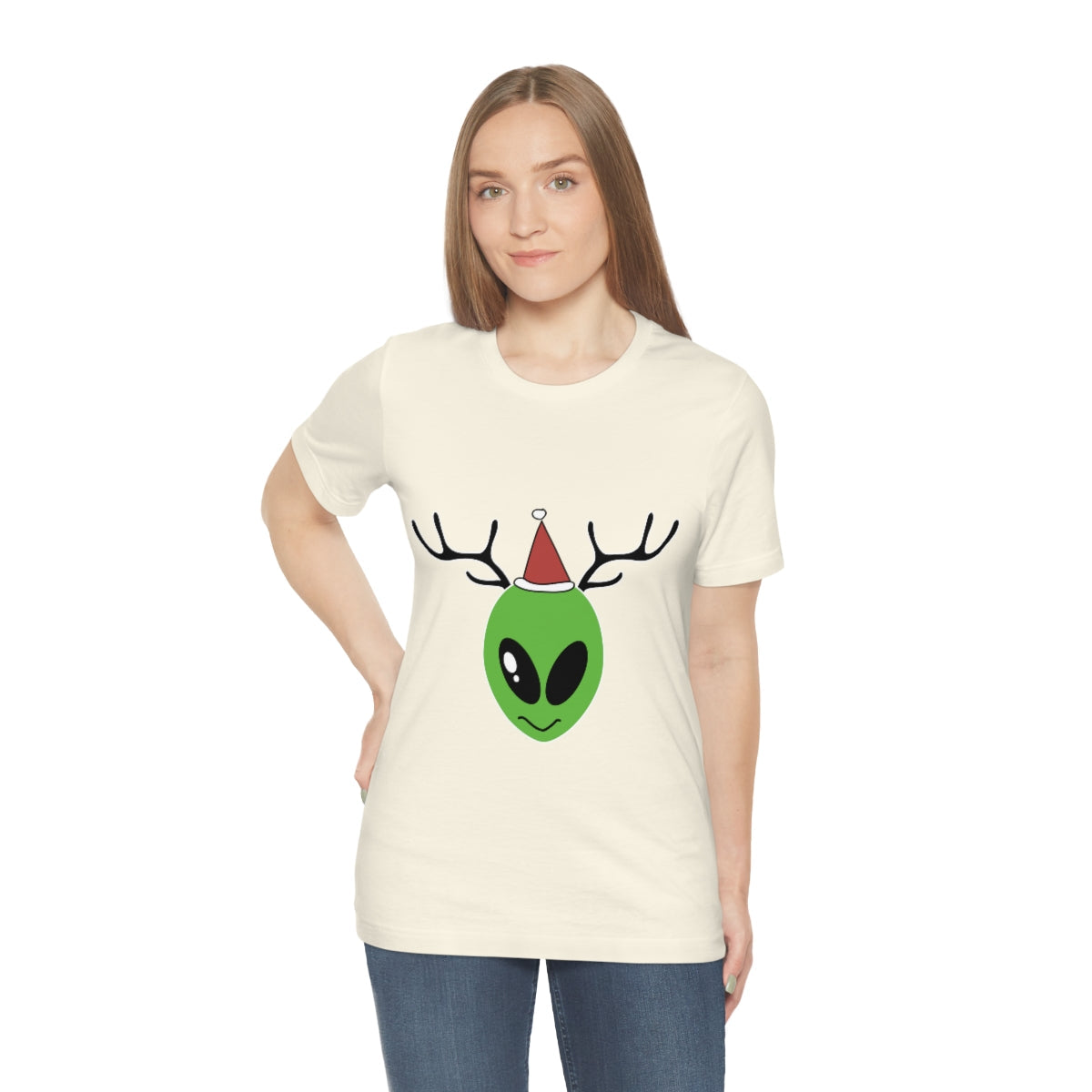 Xmas Aliens Deer Santa Claus UFOS Unisex Jersey Short Sleeve T-Shirt Ichaku [Perfect Gifts Selection]