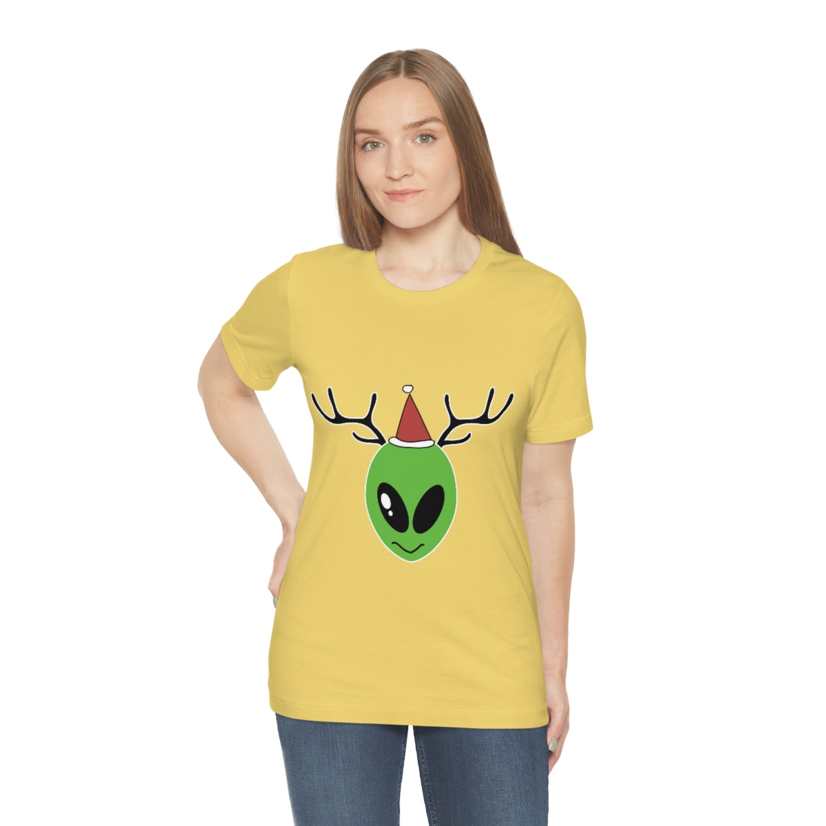 Xmas Aliens Deer Santa Claus UFOS Unisex Jersey Short Sleeve T-Shirt Ichaku [Perfect Gifts Selection]