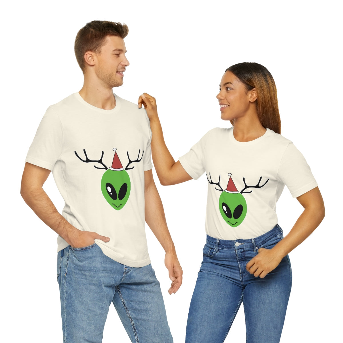 Xmas Aliens Deer Santa Claus UFOS Unisex Jersey Short Sleeve T-Shirt Ichaku [Perfect Gifts Selection]