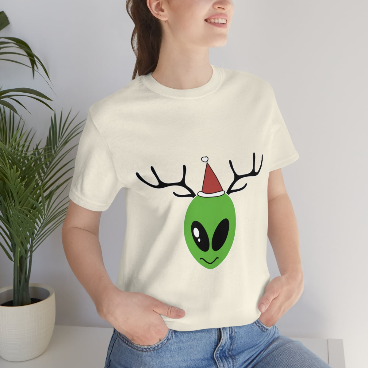 Xmas Aliens Deer Santa Claus UFOS Unisex Jersey Short Sleeve T-Shirt Ichaku [Perfect Gifts Selection]