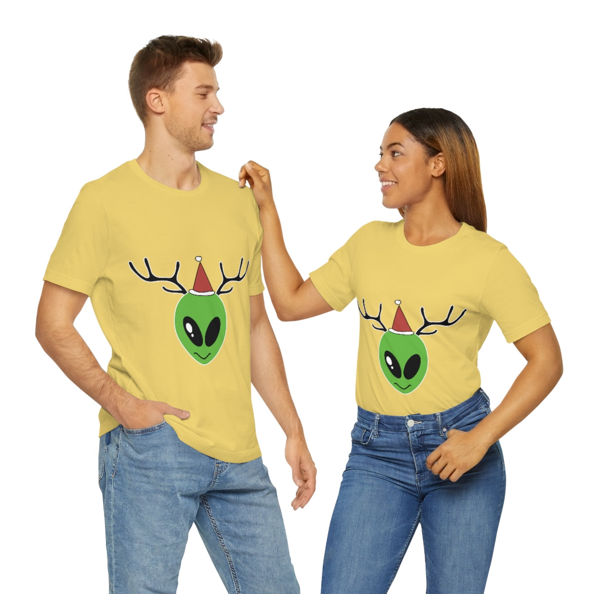 Xmas Aliens Deer Santa Claus UFOS Unisex Jersey Short Sleeve T-Shirt Ichaku [Perfect Gifts Selection]